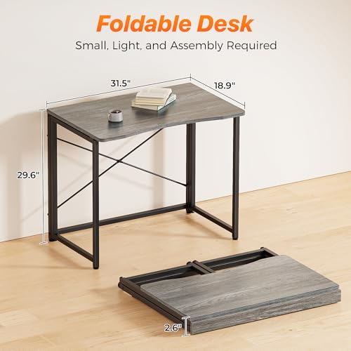 Huuger Folding Desk for Small Spaces, 31.5 Inch Foldable Computer Table, for Home Office, Study, Bedroom, Dorm, Space Saving, Small Writing Work Office Computer Desk, Easy to Fold, Grey - color: Grey, size: 18.9"D X 31.5"W