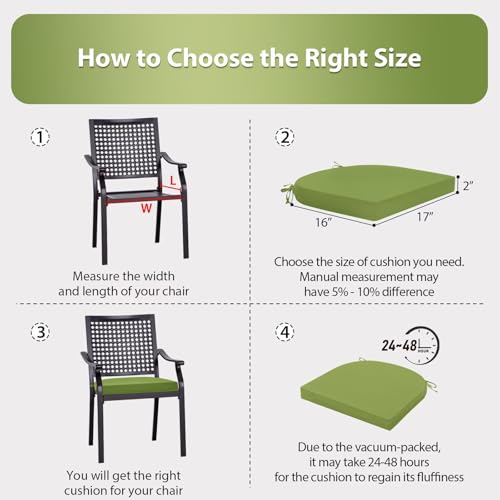 Outdoor Chair Cushions Set of 4, 17x16x2 Inch Patio Furniture Cushions, Water Resistant, Non-Slip Ties (Grass Green) - color: 1 - Grass Green, size: 17x16x2|4 Pack