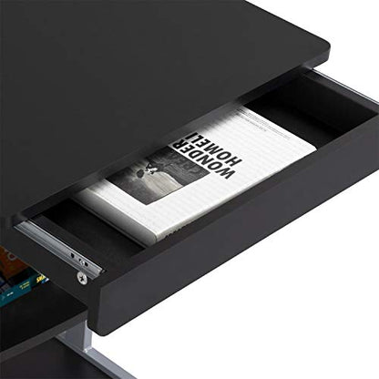 Yaheetech Mobile Computer Desk Cart, Small Rolling Laptop Desk PC Table Workstation with Drawer and Printer Shelf, Writing Desk Table for Small Space/Home Office - color: Black