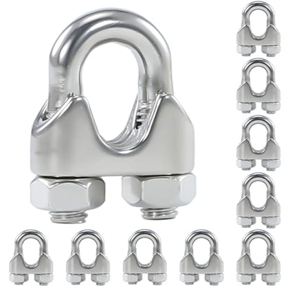 10Pcs M6 1/4 Inches Stainless Steel Wire Rope Cable Clip Clamp - size: M6 Clips-10PCS