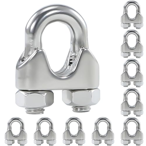 10Pcs M6 1/4 Inches Stainless Steel Wire Rope Cable Clip Clamp - size: M6 Clips-10PCS
