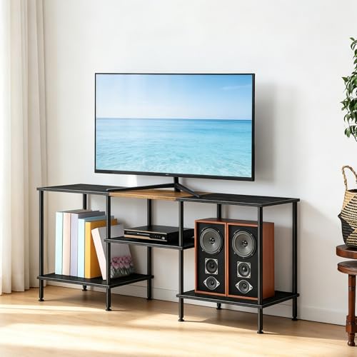 Black TV Stand for 50 inch TV Small Entertainment Center with Open Storage Shelves, Farmhouse TV Console Table for 50 43 40 32 inch TV - color: Black & Brown