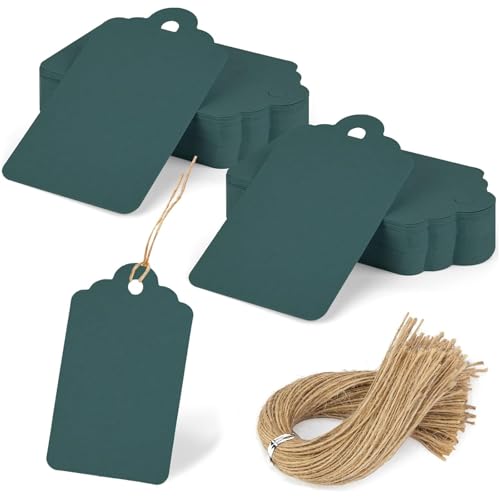 SallyFashion 120PCS Gift Tags with String Attached, 1.6 x 2.8 inch Green Paper Hang Tags for Clothes DIY Crafts Wedding Holiday (Green) - color: Green