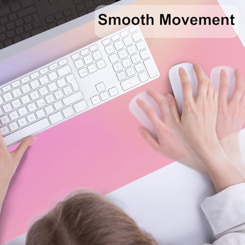 Colorful Star Large Mouse Pad Pink, Girly Desk Mat Aesthetic PU Leather Laptop Mat, 31.5" x 11.8" - color: Dreamy Pink Gradient, size: 31.5" x 11.8"