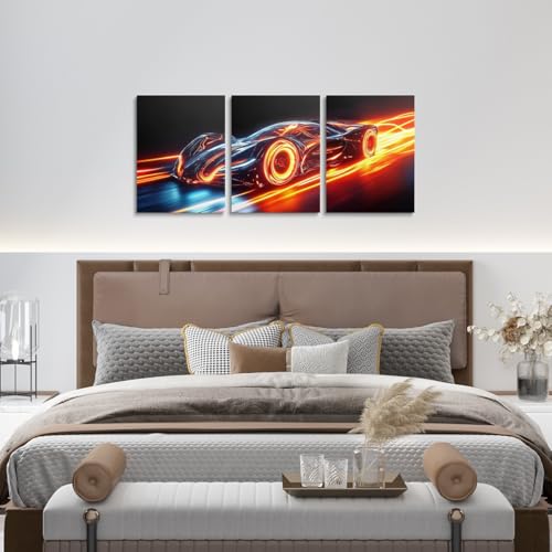 Erosebridal Toddler Race Car Wall Art for Boy,Carro Racetrack Racing Games Canvas Wall Art Set of 3 for Boys Girl Kids,Futuristic Cool Speed Racing Sports Decor,Race Car Poster Prints for Boy,12x16 - color: Orange Black