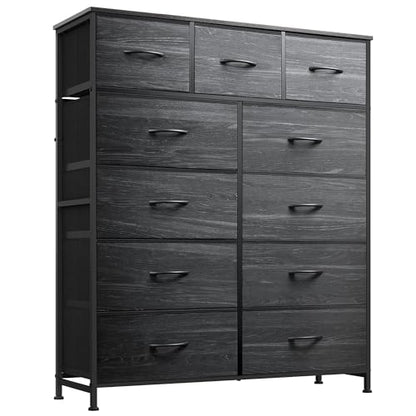 WLIVE Tall Dresser for Bedroom, Fabric Dressers Storage Tower, Dresser & Chest of Drawers with 11 Drawers, Storage Cabinet, Hallway, Closets, Steel Frame, Wood Top, Charcoal Black Wood Grain Print - color: Charcoal Black Wood Grain Print