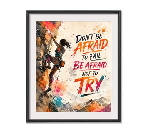 Inspirational Watercolor Rock Climbing Girl Geometric Illustration Art Print for Girl's Bedroom Empowerment, Mountain Gear Locker Boost, Young Climber Surprises, Team Captain Honors, Coach Gifts - 8x10 Unframed Print - style: Rock Climbing