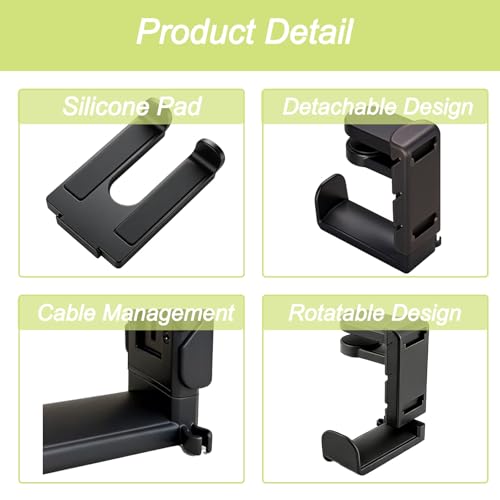 Controller Holder & Headphone Hook, Black | 3-in-1 Rotatable Under Desk Hook, Compatible with PS5/Xbox, Dual Game Controller Stand, Headset Hanger, Gaming Desk Organizer