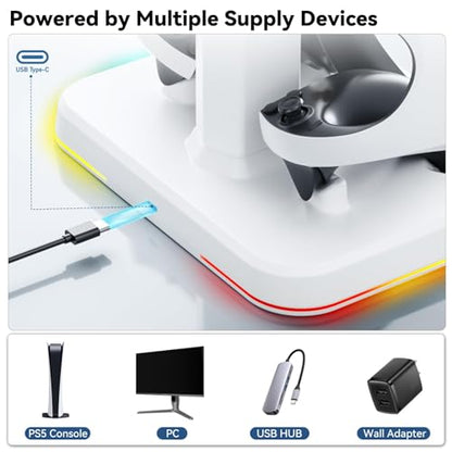 Kosker PSVR2 Magnetic Charging Dock & Headset Stand, for Meta Quest 2/3/3S | Fast 2.5H Charging, 9 RGB Lighting Modes, Overcharge Protection, Storage Holder for VR2 Headset & Sense Controllers - color: updated white