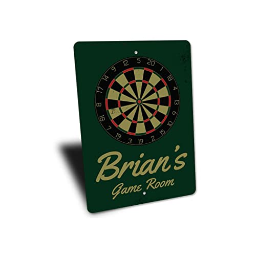 Brian's Game Room Personalized Name Aluminum Metal Sign for Man Cave Wall Decor Entertainment Space Hanging Plaque with Pre-Drilled Holes 8x12 Inch - size: 0) 8" x 12" Inches