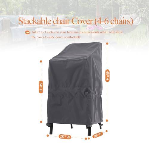 WJ-X3 Stackable Patio Chair Cover Waterproof, 28W x 36D x 45H, Grey, 1-Pack | Heavy Duty, Wind Resistant, 4-6 Stacked Chairs - color: Gray, size: 28W x 36D x 45H, 1-Pack, Stacked Chairs (4-6)