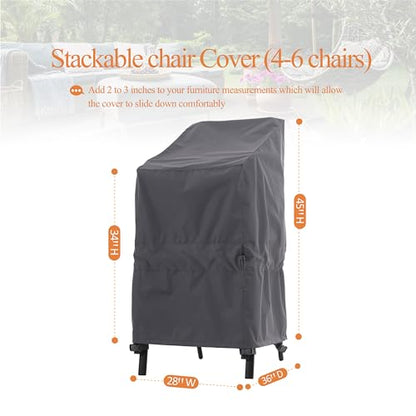 WJ-X3 Stackable Patio Chair Cover Waterproof, 28W x 36D x 45H, Grey, 1-Pack | Heavy Duty, Wind Resistant, 4-6 Stacked Chairs - color: Gray, size: 28W x 36D x 45H, 1-Pack, Stacked Chairs (4-6)
