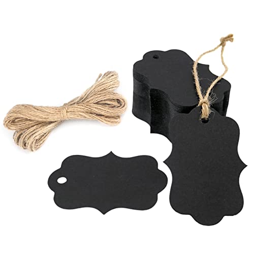 G2PLUS Blank Gift Tags with String, 100PCS Kraft Paper Hang Tags, Black Paper Gift Tag, 2.8X2 in Hanging Price Tag for Gifts Wrapping, DIY Arts & Crafts, Christmas, Merchandise - color: Black