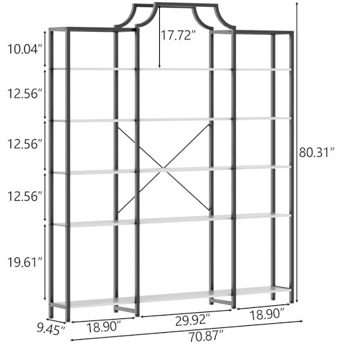 Auromie Triple Wide 5-Tier Bookshelf, 70.87" L x 79.13" H Extra Large Bookcase, Tall Open Etagere Display Shelf with Metal Frame, Freestanding Modern Storage Shelves for Home Office, Black&White - color: Black&white