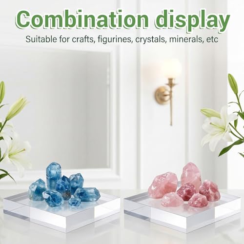 2 Pcs 6 x 6 x 1 Inches Acrylic Square Display Block, Clear Polished Acrylic Cubes Jewelry Display Stand for Ring Showcase, Collectibles, Trophy Base Holder