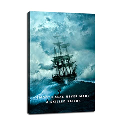 Inspirational Canvas Wall Art Smooth Seas Never Made A Skilled Sailor Motivational Poster Entrepreneur Quote Picture Home Office Decor Painting Framed and Stretched Ready to Hang [12''W x 18''H] - color: Inspirational-9, size: 18"L x 12"W