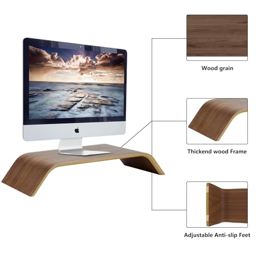 SAMDI Wooden Computer Monitor Stand Save Space Desktop Riser for Computers LCD Monitors Laptop PC iMac Notebook Apple MacBook(Black Walnut)