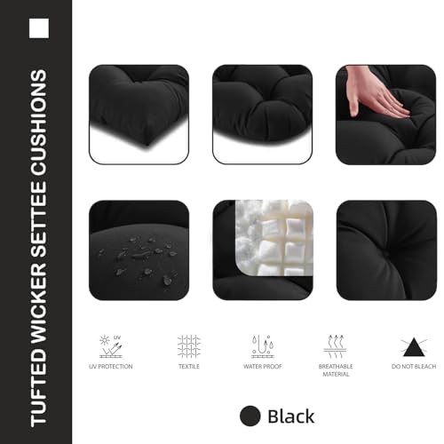 Outdoor Chair Cushions Set of 2, 22x22x4 Inch Seat Pads with Ties for Patio Wicker Chairs Garden Dining Chair, Indoor Outside Use, Fade-Resistant & Waterproof, Black - color: Black, size: 22x22x4"