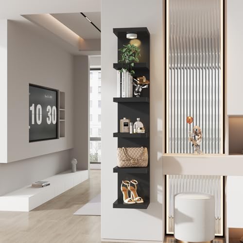 6-Tier Wall Shelf Unit with USB Rechargeable Led Light (Remote Controlled),Versatile Floating Display Shelves,Lack Style Wall Shelves for Bedroom,Living Room,Office Decor,Vanity-Black - color: Black, size: 1 Pack-6 Tier
