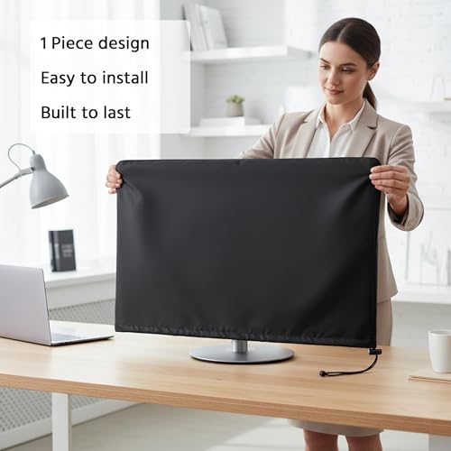 Monitor Dust Cover Heavy Duty Anti-tear Full Body Protective Case Universal for 29-32" Computer LED LCD Screen Wih Adjustable Bottom Tight Rope Black -30Wx19Hx3D in - size: 29"-32" in