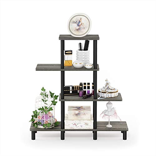 Furinno Turn-N-Tube 4-Tier Design Display Rack, French Oak Grey/Black - color: French Oak/Black, style: 4-Tiers, Ladder