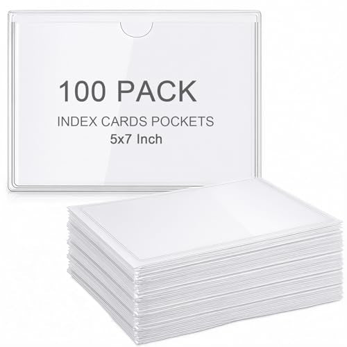 Outus 100 Pcs 5 x 7 Inch Clear Self Adhesive Pockets - Bin Labels for Storage Bins, Pocket Label Sleeves, Plastic Index Card Holder with Top Open for Organizing Bins Box Drawer - size: 5 x 7 Inch