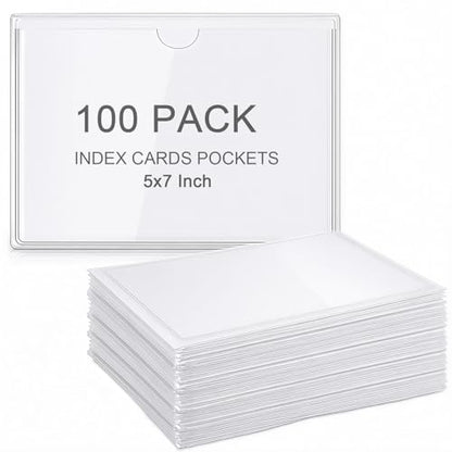 Outus 100 Pcs 5 x 7 Inch Clear Self Adhesive Pockets - Bin Labels for Storage Bins, Pocket Label Sleeves, Plastic Index Card Holder with Top Open for Organizing Bins Box Drawer - size: 5 x 7 Inch