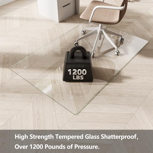 Koonmi Glass Chair Mat for Carpet, 36"x55" Office Chair Mat, Tempered Glass Chair Mat with Rounded and Polished Edges, Non-Slip Pads, Glass Floor Mat for Hardwood Floor, Carpet - color: Transparent, size: 36"x55"