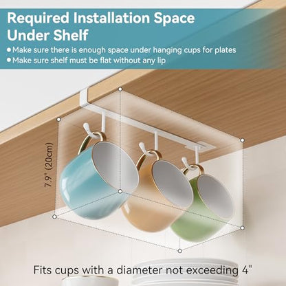 ECROCY Coffee Mug Holder Under Cabinet Only Fits Shelves up to 3/4" Thick, Clip-On Coffee Cup Holder Pack of 3, No Drilling Free Damage - color: White