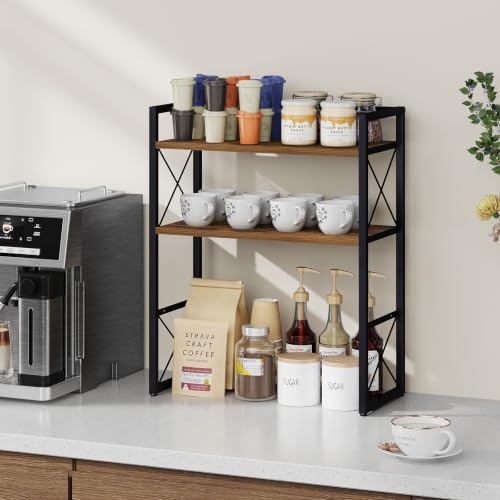 YINMIT Desk Shelf Organizer for Top of Desk with 3-Tier Open Shelves | Wood Desktop Shelf, Tabletop Shelf Storage Rack and Freestanding Display Shelf for Home Office Kitchen Dorm - color: Brown-3tier