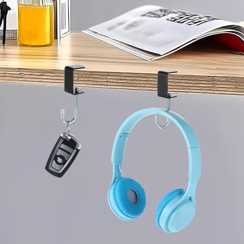 cobee Clamp-On Under Desk Hooks, Desk Mount Hanging Bag Holder Metal Hook Adjustable Headphones Clamp Organizer Portable Purse Hanger Clip Reduce Desk Clutter Table Desk Under Counter (4 Pcs, Black) - color: 4 Pcs, Black