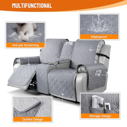 VANSOFY Loveseat Recliner Cover with Console 100% Waterproof Sofa Slipcovers Non-Slip Reclining Couch Cover Split Sofa Covers Furniture Protector for Pets, Dogs(Light Gray) - color: Light Gray