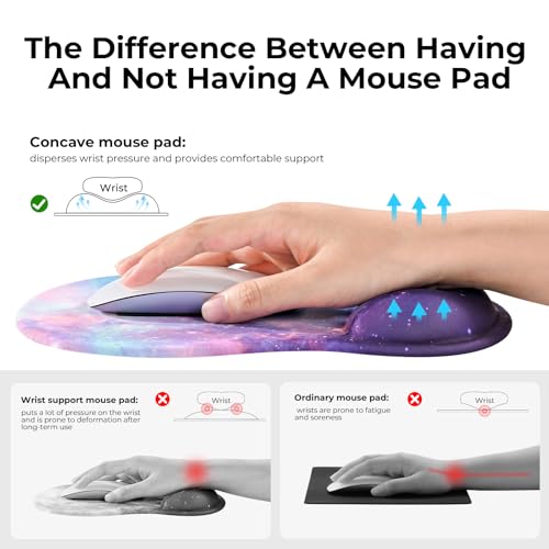 EooCoo Ergonomic Mouse Pad with Gel Wrist Rest Support Middle Concave Design, Relieve Wrist Pain, Non-Slip Base for Laptop, Computer, Office Desk Accessories, Carpal Tunnel Syndrome - color: Galaxy Purple