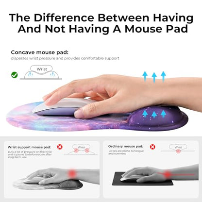 EooCoo Ergonomic Mouse Pad with Gel Wrist Rest Support Middle Concave Design, Relieve Wrist Pain, Non-Slip Base for Laptop, Computer, Office Desk Accessories, Carpal Tunnel Syndrome - color: Galaxy Purple