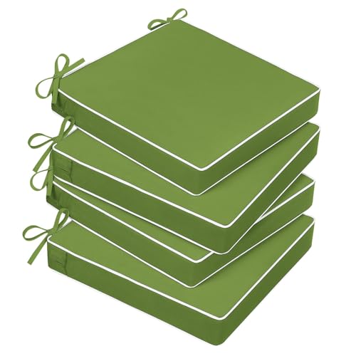 Basic Beyond Outdoor Chair Cushions for Patio Furniture, Waterproof Outdoor Seat Cushions Set of 4 19 x 19, Patio Chair Cushions Set of 4 with Ties and Handle, Grass Green/White - color: Grass Green/White, size: 19x19x3