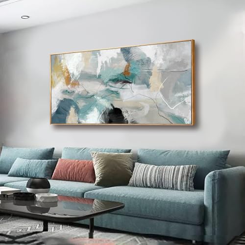 Kureful Abstract Oil Painting/Green Wall Decor/Artwork for Living Room Picture Prints on Canvas/Grey Wall Decor for Bedroom Office Hotel 20x40 Inch - color: Green, size: 20"x40"