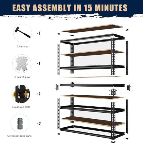 Garage Storage Shelves 72'',Ajustable Garage Shelving Units, Storage Shelves Heavy Duty, Metal Shelving for Basement, Warehouse, Workshop, Pantry, Closet, 2400 LBS, 16" D x 35.5" W x 72" H - size: 16"D x 35.5"W x 72"H