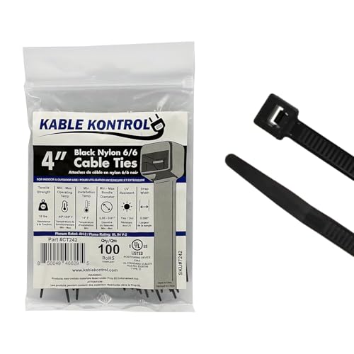 Kable Kontrol Cable Zip Ties 100 Pcs 4 Inch Black, 18 Lbs Tensile Strength, Self-Locking UV Resistant Plastic Nylon Wire Ties, for Indoor or Outdoor Use - color: Black, size: 4" - 18 Lbs - 100 Pcs