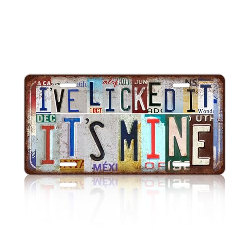Vintage License Plate Wall Decor Metal Tin Sign for Bar Home Bedroom | I've Licked It It's Mine - color: A-06