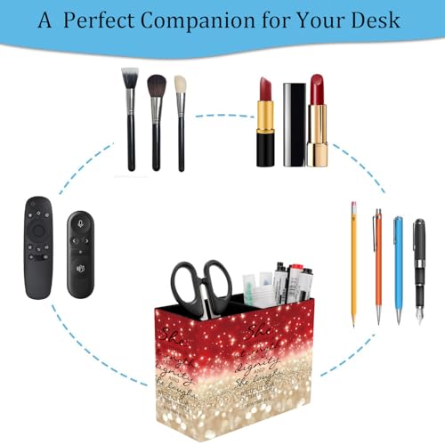 Pen Holder and Anti-Slip Mouse Pad Combination, Makeup Brush Storage Box, Tableware Storage Box, Suitable for Office and Home - Red Glitter Quote Proverbs 31-25 - color: Red Glitter Quote Proverbs 31-25