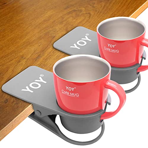 YOY 2 Pack Drink Cup Holder Clip - Table Desk Side Water Glass Beer Bottle Beverage Soda Coffee Mug Holder Cup Saucer Clip Design for Home Office, Gray - color: Gray for Mug, size: 2 Pack