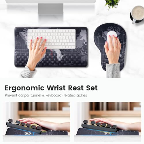 Ospelelf Ergonomic Mouse Pad and Keyboard Stand Wrist Rest Set, Memory Foam Comfort, Pain Relief for Typing, Office Desk Accessories, Map - color: Map
