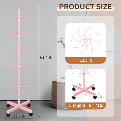 Flenpptly Retail Display Stand, 5-Tier Rotating Display Rack for Store Display, Movable and Adjustable Spinning Display Stand for Earrings, Jewelry, Keychains, Socks Display (Pink) - color: Pink