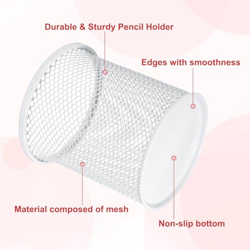 uxcell 2Pcs Mesh Pencil Holder, Metal Pen Cup Desk Organizer Makeup Brush Cup Holder for Home, Office, Classroom(White) - color: White