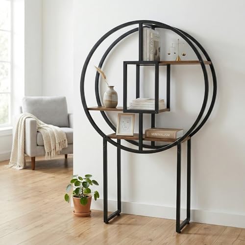 OFFICEROO Round Bookshelf 4ft – Circle Bookcase & Display Shelf for Collectibles, Tall Book Shelf for Living Room, Lego Shelf Display, Small Bookshelf & Action Figure Shelf