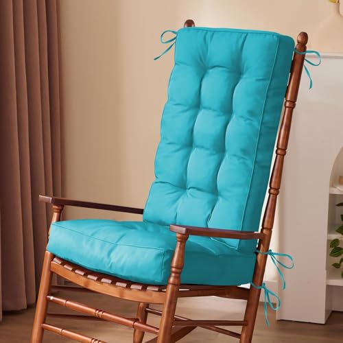 IPYNBAP Rocking Chair Cushion, Waterproof and Fade-Resistant Patio Chair Cushions, Tufted Chair Pads for Rocker Furniture, 18x18 Inch, Indoor/Outdoor Seat Cushions with Ties, Teal Blue - color: Teal Blue, size: 18"X18"/28"X18"