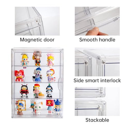 BOHOIDEE 3X-Large 4 Tiers 17.7"X13"X13" Acrylic Display Case with 3 Division Boards, Clear Organizer Box Plastic Holder with Magnetic Door for Handbags, Purses, Boots, Figures, Book - size: 3X-Large