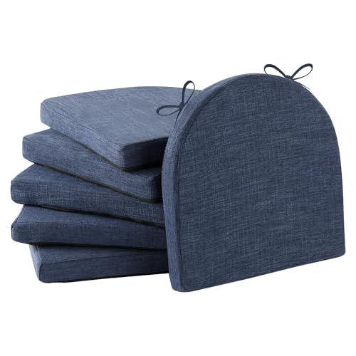 IPYNBAP Chair Cushions for Dining Chairs, Kitchen Chair Cushions, 16'' x 16'' x 2'', Non Slip Indoor Seat Cushions, Chair Pads for Dining Chairs with Ties & Removable Cover, Set of 6, Navy - color: Navy, size: 6 Count(Pack of 1)
