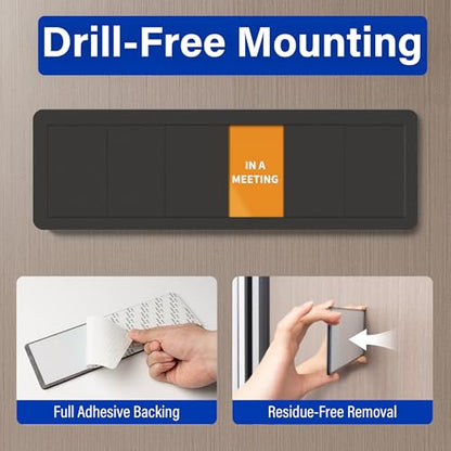 Office Door Signs with 6 Printed Status Options – Do Not Disturb, Out of Office, In a Meeting, Please Knock, Work from Home, Back Soon – Includes Custom Personalized Blank Sticker for Privacy Workspace or Studio Available and Away - style: Black