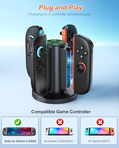 FYOUNG Charging Station for Nintendo Switch 2 Controller(2025), Charger Dock for Joycon 2 with Charging Indicator, Compact Vertical Charge 4 Controller Stand for Switch 2 Accessories